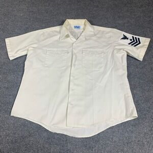 VTG Davis US Navy Military Shirt Mens XL White Uniform Dress Button Up Patch 70s